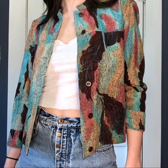 Hand Painted Watercolor Denim Jacket ๐ - Picture 2 of 7